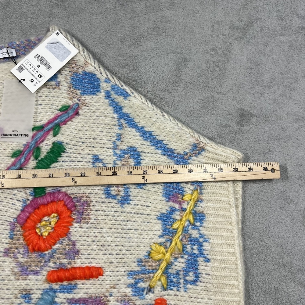 Zara Poncho Cape Sweater Womens Medium Floral Embroidered Knit Oversized New - Picture 8 of 13